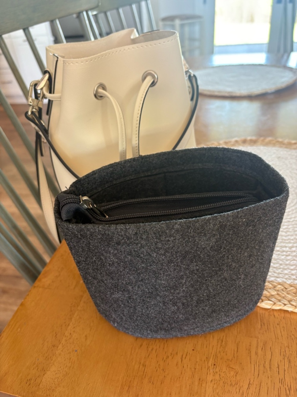 Drawstring Bucket Bag with Adjustable Strap and Top Handle. Excellent condition. - Picture 4 of 6